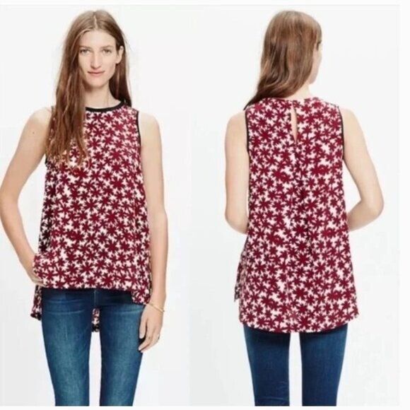 Madewell Silk Tank Top Size XS Pressed Flower High Low Sleeveless Asian Inspired - Picture 2 of 10